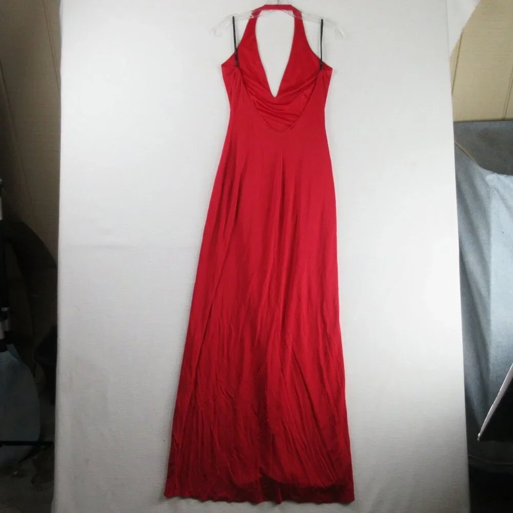 David Meister Backless Red Halter Dress Size 8 Stretch Jersey Maxi - Picture 7 of 13